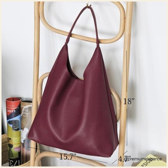 Large Vegan Leather Hobo Tote Shoulder Bag Slouchy Work Travel Purse - Picture 4 of 6
